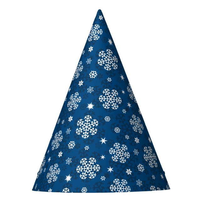 Gorro De Fiesta Patrón de copos de nieve en azul (Anverso)