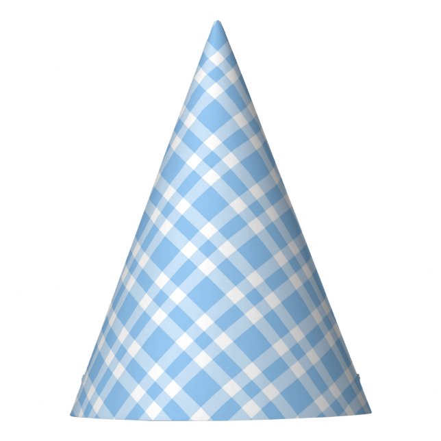 Gorro De Fiesta Patrón de Cuadro Escocés Azul Blanco (Anverso)