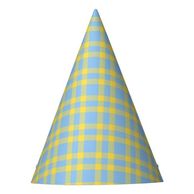 Gorro De Fiesta Patrón de Cuadros Azules y Amarillos (Anverso)