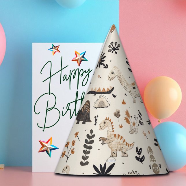 Gorro De Fiesta Patrón de dinosaurios de la jungla de Boho (Subido por el creador)