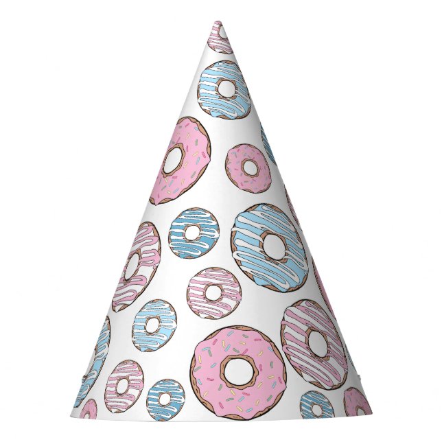 Gorro De Fiesta Patrón De Donuts, Donuts Rosados, Donuts Azules (Anverso)