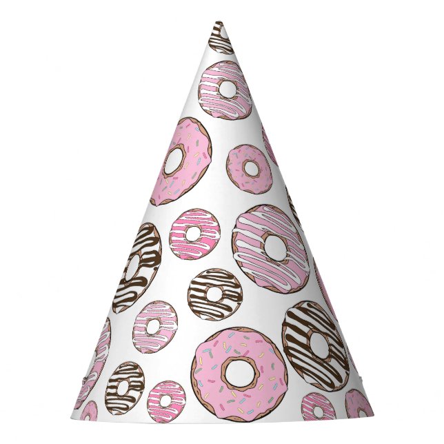 Gorro De Fiesta Patrón De Donuts, Donuts Rosados, Donuts Blancos (Anverso)