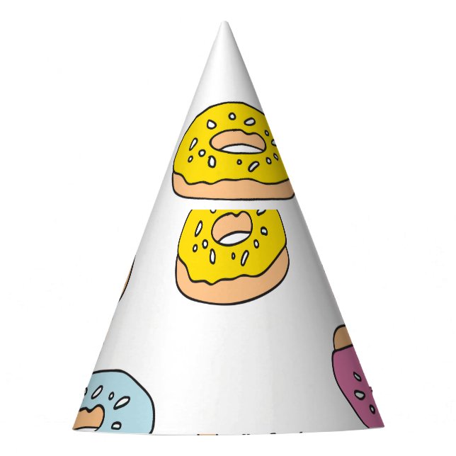 Gorro De Fiesta Patrón de donuts Doodle, diseño sin fisuras. (Anverso)