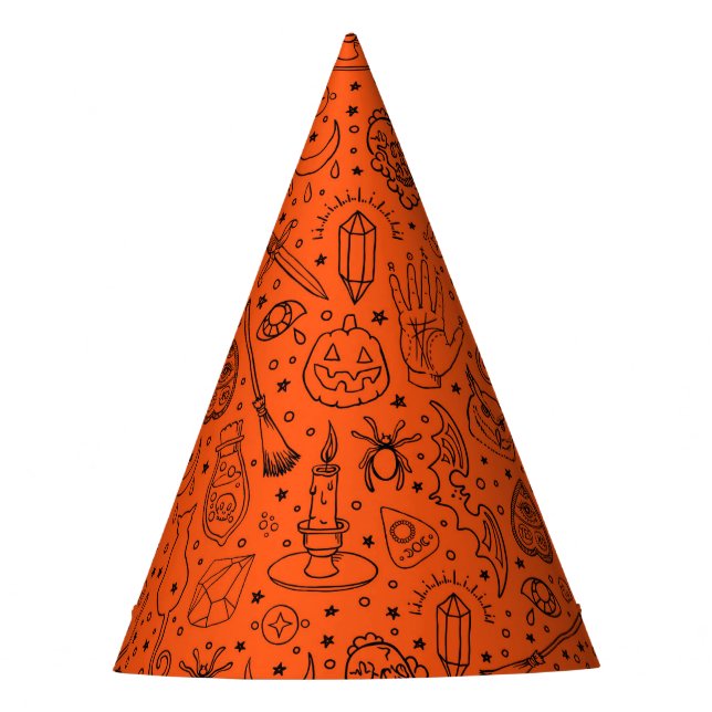 Gorro De Fiesta Patrón de doodle del Naranja de la fiesta de Hallo (Anverso)