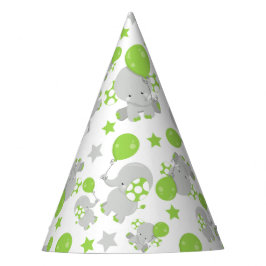 Gorro De Fiesta Patrón de Elefantes, Elefantes Cutos - Gris Verde