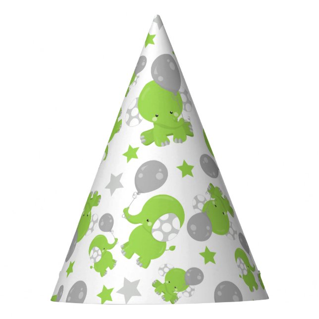 Gorro De Fiesta Patrón De Elefantes Verdes, Elefantes Cubiertos, E (Anverso)