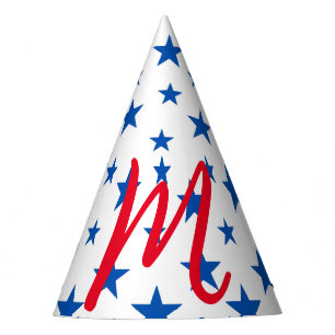 Gorro De Fiesta Patrón de Estrella Personalizable Azul y Blanco