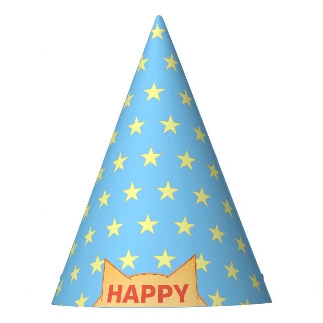 Gorro De Fiesta Patrón de gato feliz y estrellas (Anverso)