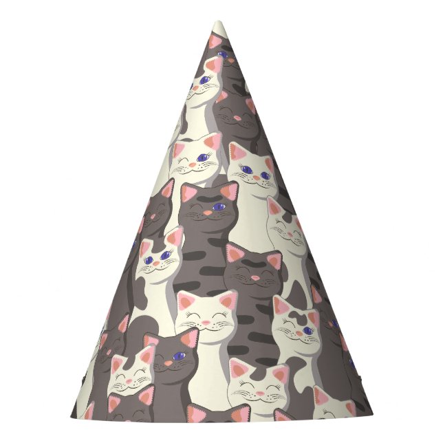 Gorro De Fiesta Patrón de gatos blancos y grises (Anverso)