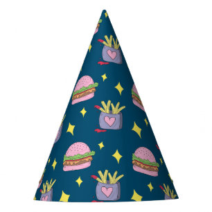 Gorro De Fiesta Patrón de hamburguesa rosa y frijol