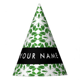 Gorro De Fiesta Patrón de hojas, hojas verdes, nombre