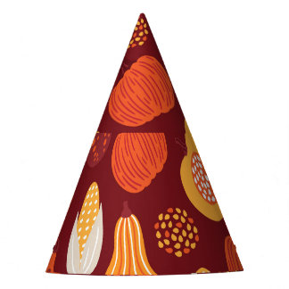 Gorro De Fiesta Patrón de la Calabaza Marrón de Acción de Gracias.