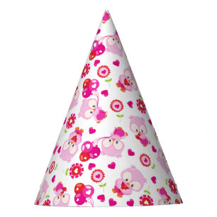 Gorro De Fiesta Patrón De Lechuzas, Lechuzas Cutas, Lechuzas Rosad