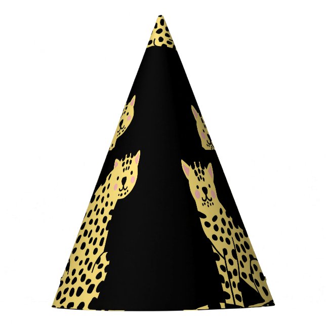 Gorro De Fiesta Patrón de leopardo: chita de fondo negro (Anverso)
