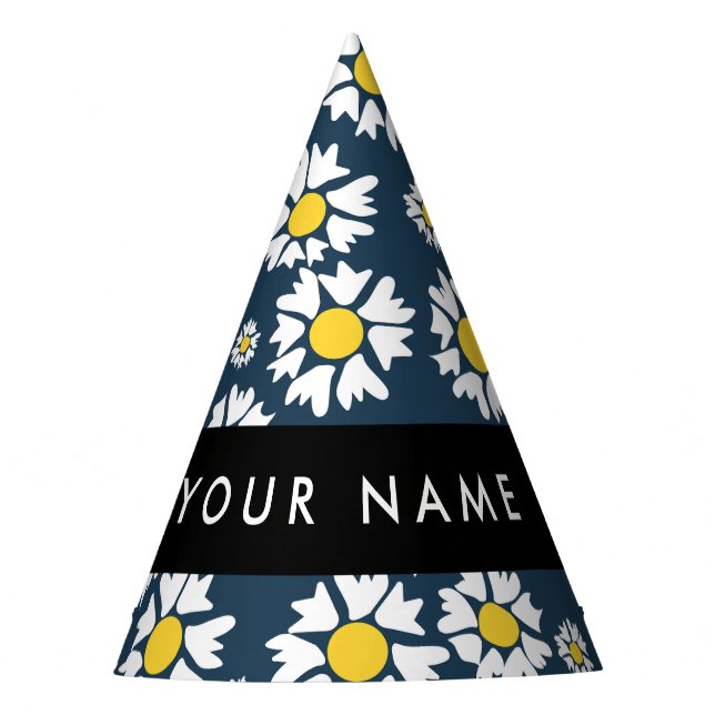 Gorro De Fiesta Patrón de margaritas, margaritas blancas, su nombr (Anverso)