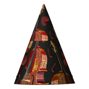 Gorro De Fiesta Patrón de música violín del corazón rojo