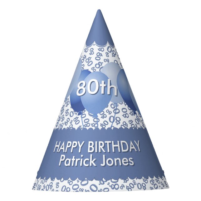 Gorro De Fiesta Patrón de número de cumpleaños número 80 Vieiras a (Anverso)