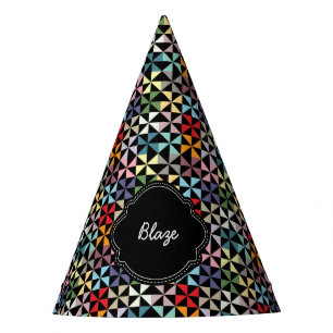 Gorro De Fiesta Patrón de pinrueda de nombre personalizado negro