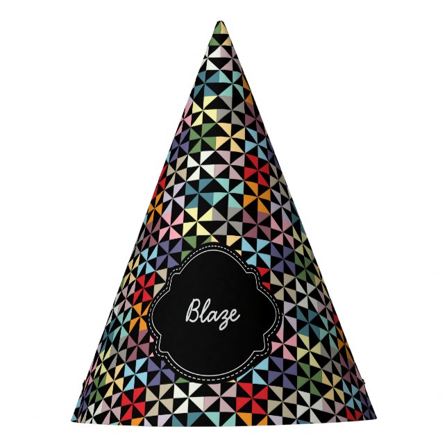 Gorro De Fiesta Patrón de pinrueda de nombre personalizado negro (Anverso)