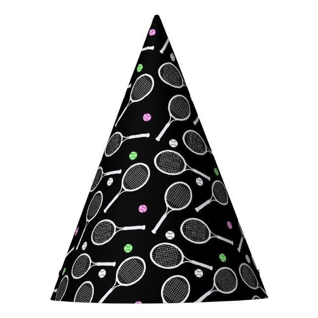 Gorro De Fiesta Patrón de raqueta de tenis negro extravagante (Anverso)