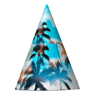 Gorro De Fiesta Patrón de verano, árboles tropicales, cielo.