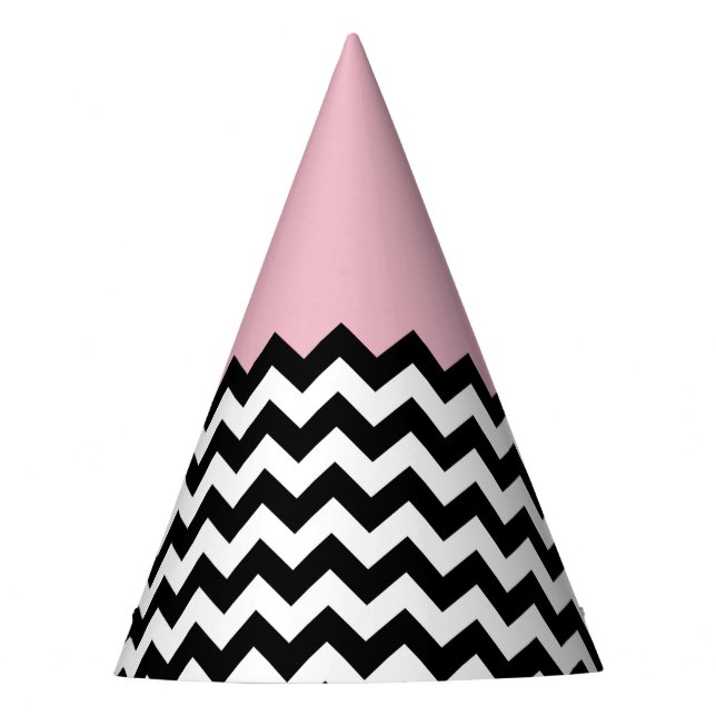 Gorro De Fiesta Patrón de zigzag negro y blanco, chevron, rosa (Anverso)