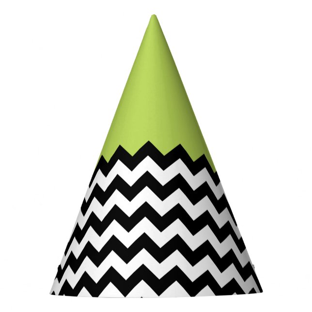 Gorro De Fiesta Patrón de zigzag negro y blanco, chevron, verde (Anverso)