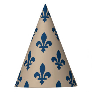Gorro De Fiesta Patrón Fleur de Lis, azul francés real en crema