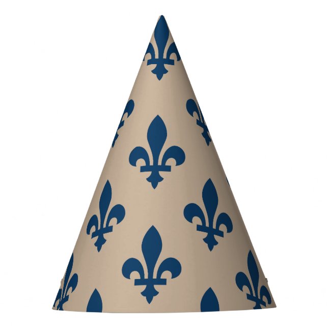 Gorro De Fiesta Patrón Fleur de Lis, azul francés real en crema (Anverso)