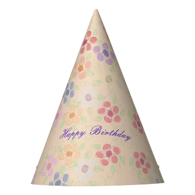 Gorro De Fiesta Patrón Floral en Tonos Pastel (Anverso)