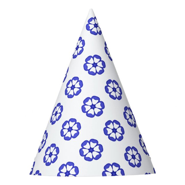 Gorro De Fiesta Patrón floral redondo azul (Anverso)