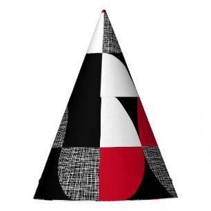 Gorro De Fiesta Patrón geométrico de yeso negro, rojo y blanco.
