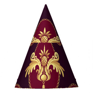 Gorro De Fiesta Patrón magenta del compás de oro barroco