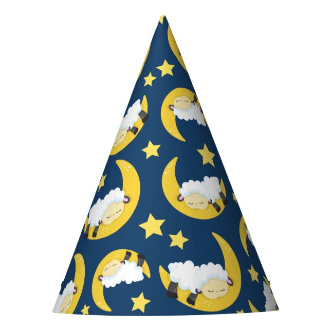 Gorro De Fiesta Patrón ovino, oveja durmiente, luna, estrellas (Anverso)