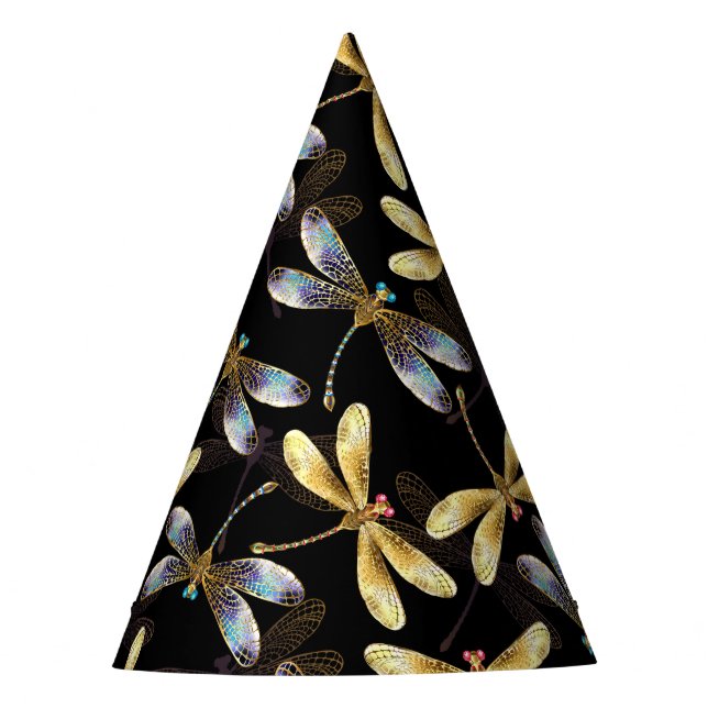 Gorro De Fiesta Patrón sin foco con Dragonflies dorados (Anverso)