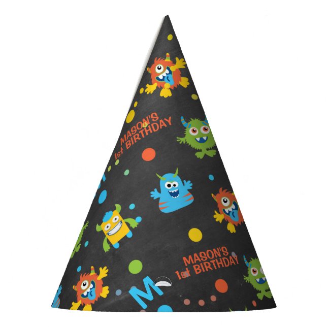 Gorro De Fiesta Pequeño tablero de tiza Monster 1er cumpleaños (Izquierda)