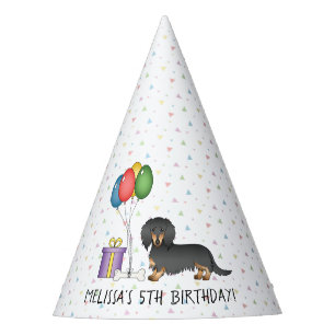 Gorro De Fiesta Perro Dachshund Pelirrojo y Negro de Pelo Largo -