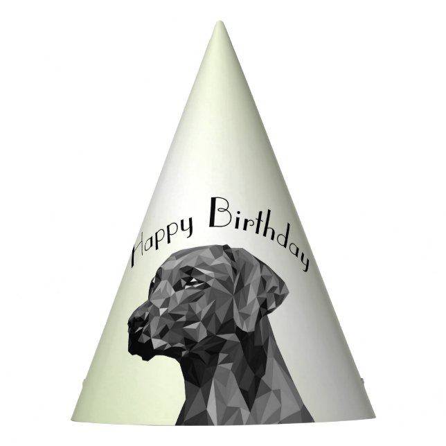 Gorro De Fiesta Perro Geométrico Gris Feliz Cumpleaños Verde (Anverso)
