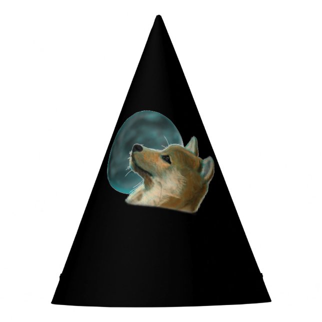 Gorro De Fiesta Perro Shibu Inu Mirando A La Luna (Anverso)