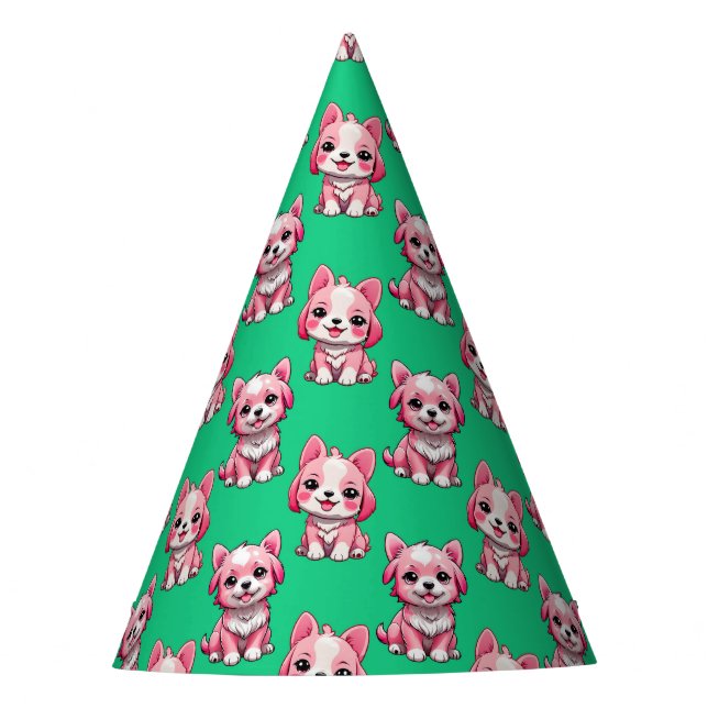 Gorro De Fiesta Perros rosados lindos - Verde  (Anverso)
