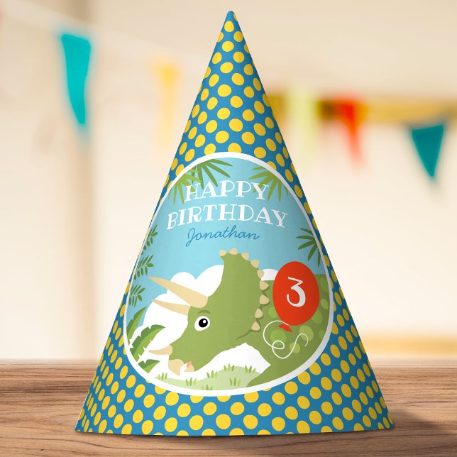 Gorro De Fiesta Personalizado Cumpleaños Dinosaur Triceratops Cual (Subido por el creador)