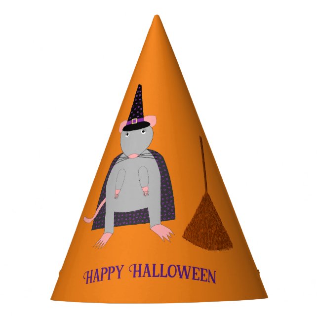 Gorro De Fiesta Personalizado de Halloween Witch Rat and Broom (Anverso)