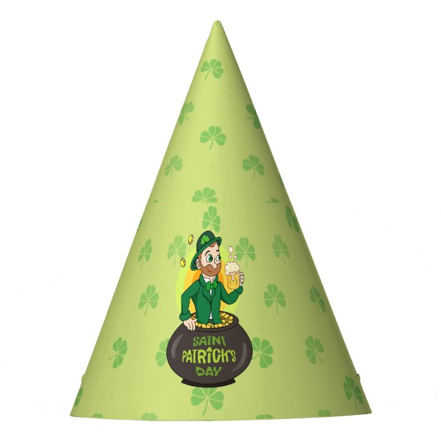Gorro De Fiesta Personalizado leprechaun en una olla de oro sosten (Anverso)