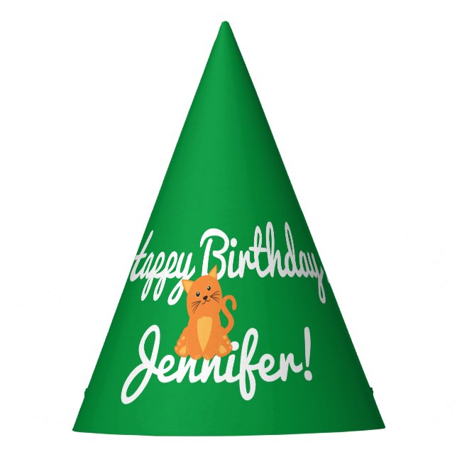 Gorro De Fiesta Personalizado Naranja Kitten Green Personalizado (Anverso)
