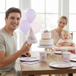 Gorro De Fiesta Personalized Lavender Gingham 1st Birthday Paper