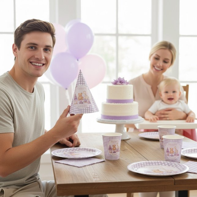 Gorro De Fiesta Personalized Lavender Gingham 1st Birthday Paper (Subido por el creador)
