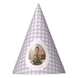 Gorro De Fiesta Personalized Lavender Gingham 1st Birthday Photo