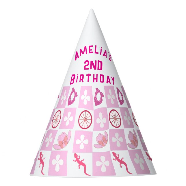 Gorro De Fiesta Personalized Pink Cowgirl Checkered Birthday  (Anverso)