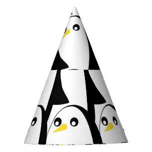 Gorro De Fiesta Pingüino de historietas: Vintage blanco negro
