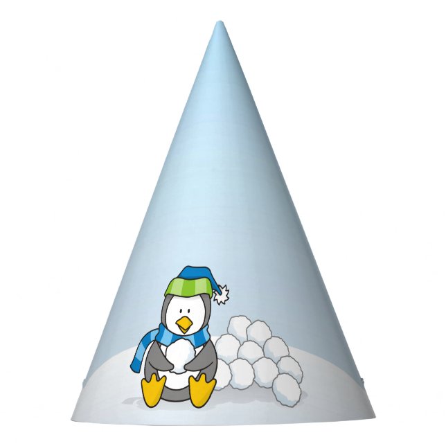 Gorro De Fiesta Pingüino pequeño sentado con bolas de nieve (Anverso)